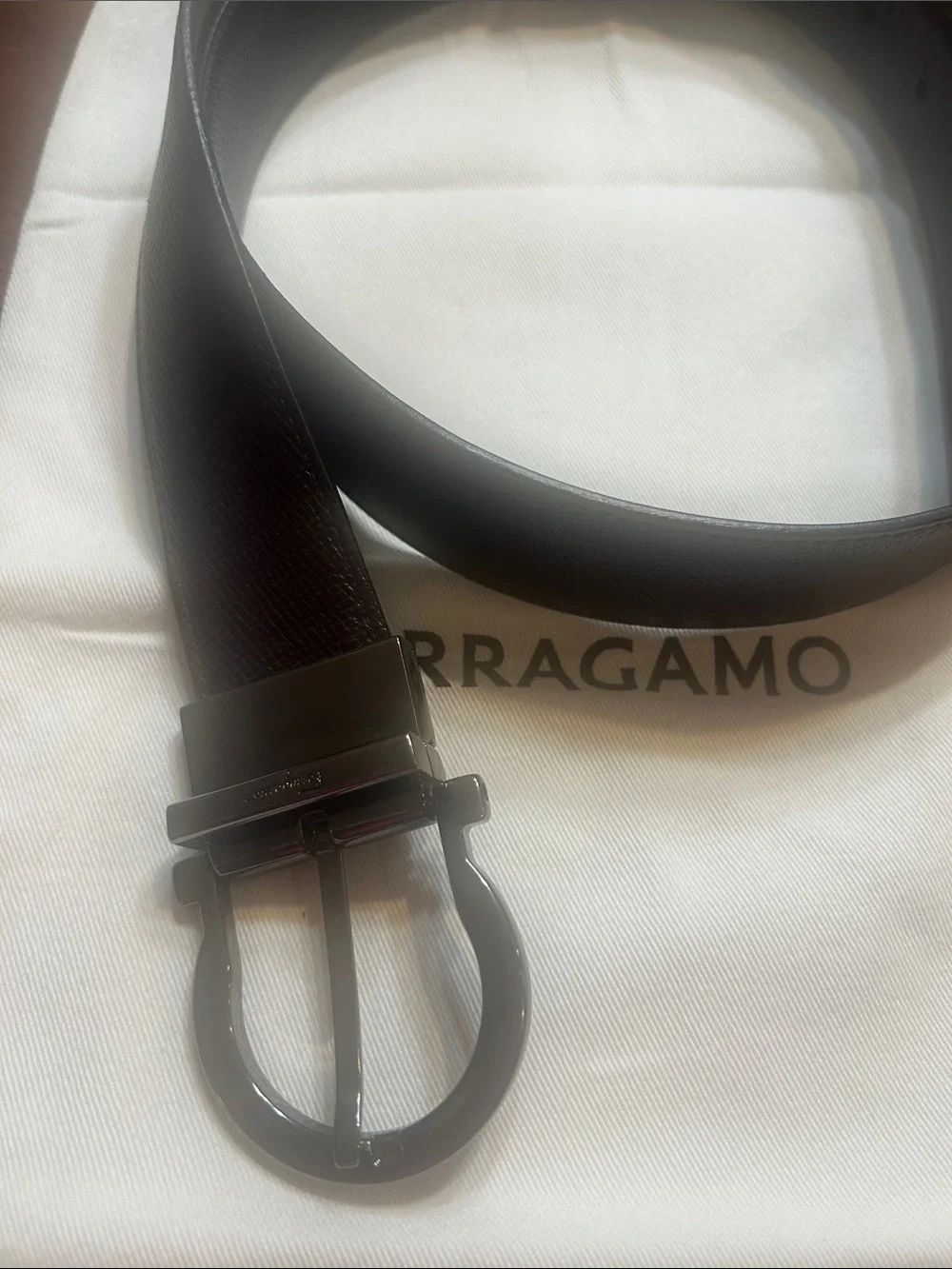 Salvatore Ferragamo Reversible Leather Belt Blk/Brn Made in Italy Silver Tone